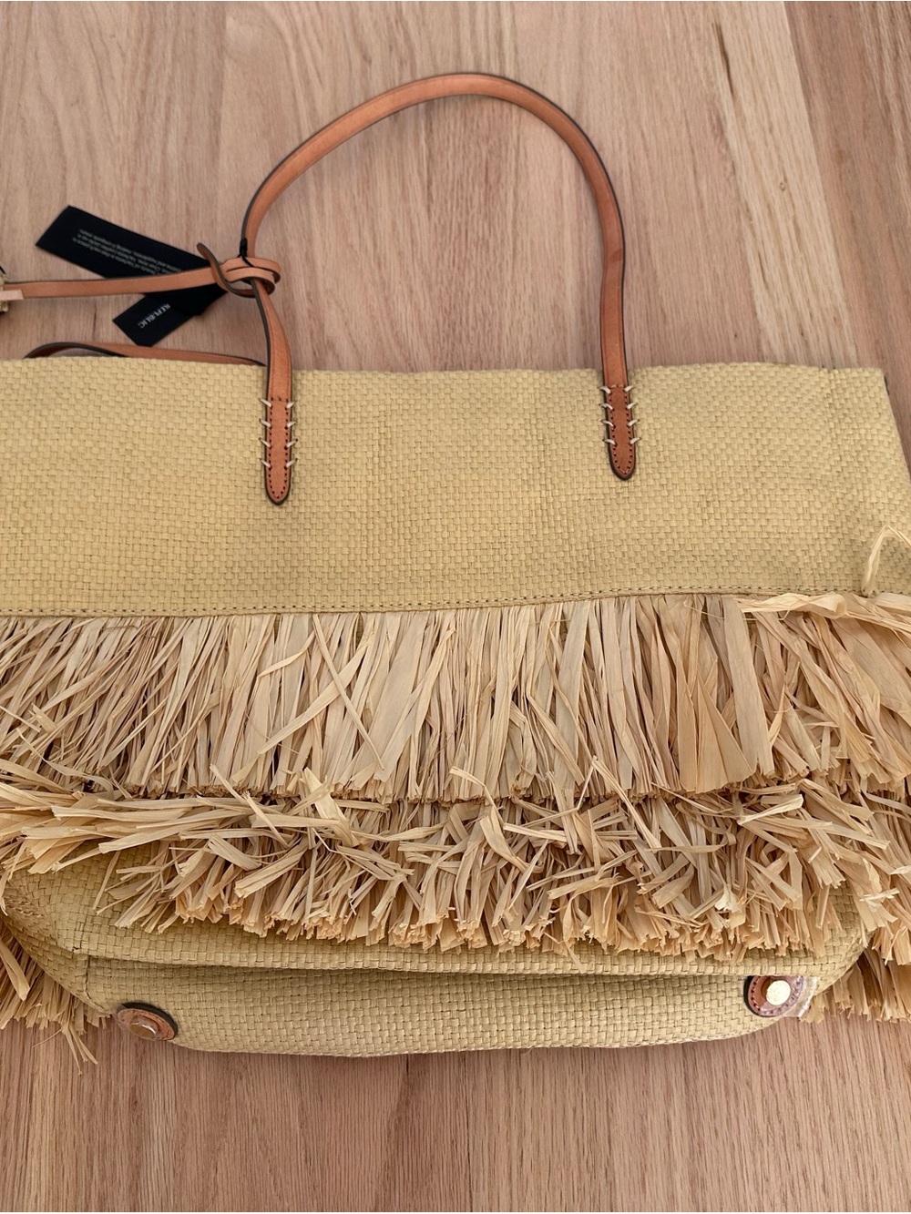 Banana Republic Straw Fringe Tote in Tan with Leather Straps - Picture 3 of 6